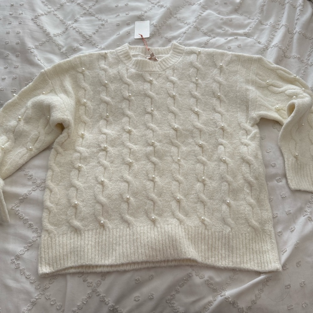 Skies Are Blue Cream Cable Knit Sweater